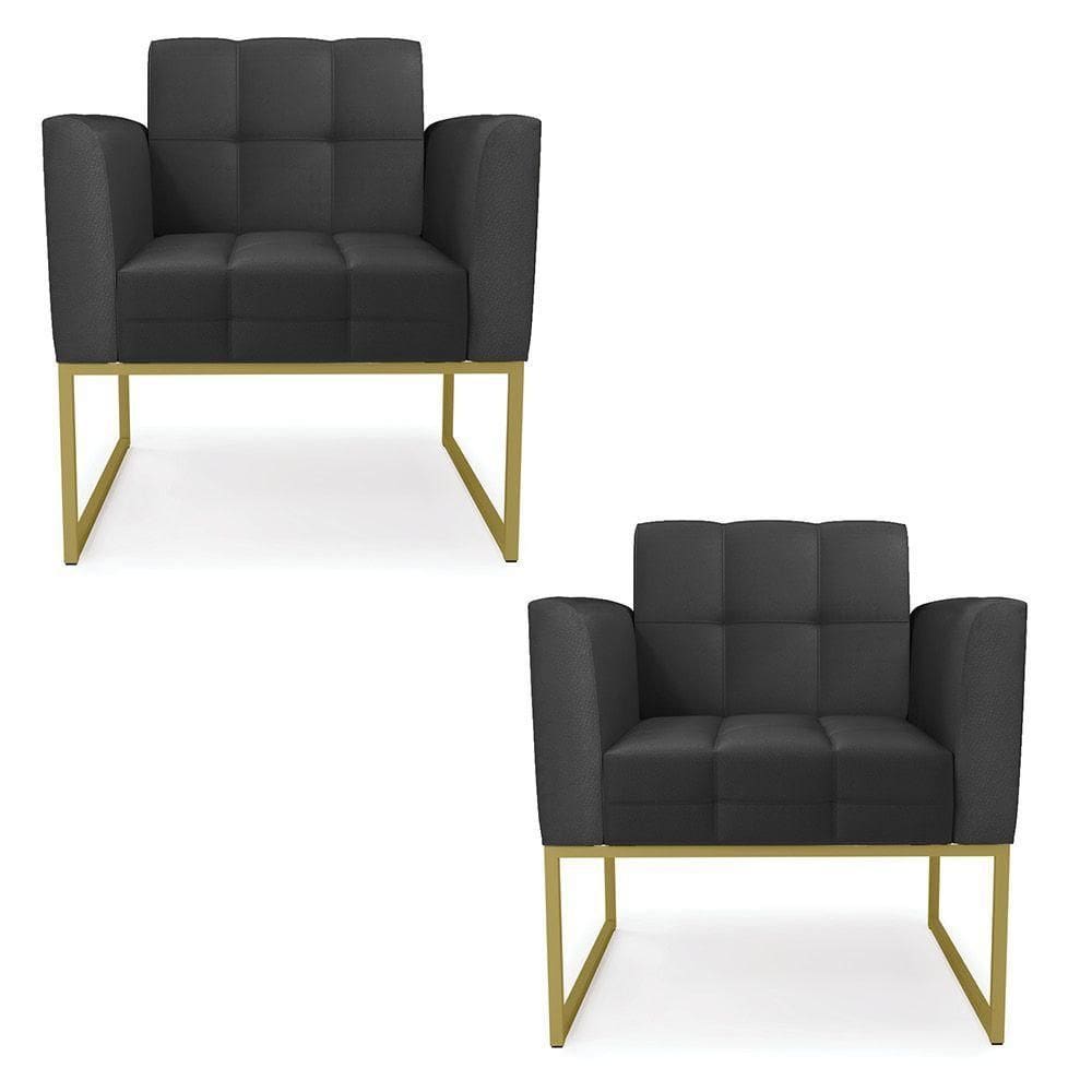Kit 2 Poltronas Elisa Corino Base Metálica Industrial Dourado - D\`rossi Cor Preto