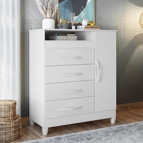 Cômoda Reyna Branco Titanium Azul Rosa 4 Gavetas