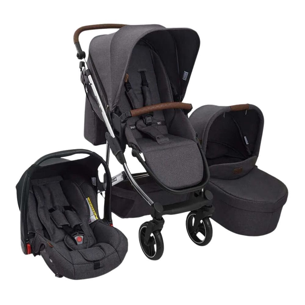 Carrinho De Bebe Como 4 Asphalt Com Moises + Bolsa + Bebe Conforto - Abc Design