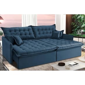 Sofá Sem Caixa Retrátil Reclinável 2,75m Cama Inbox Versátil Com Pillow Top E Molas Velusoft Azul