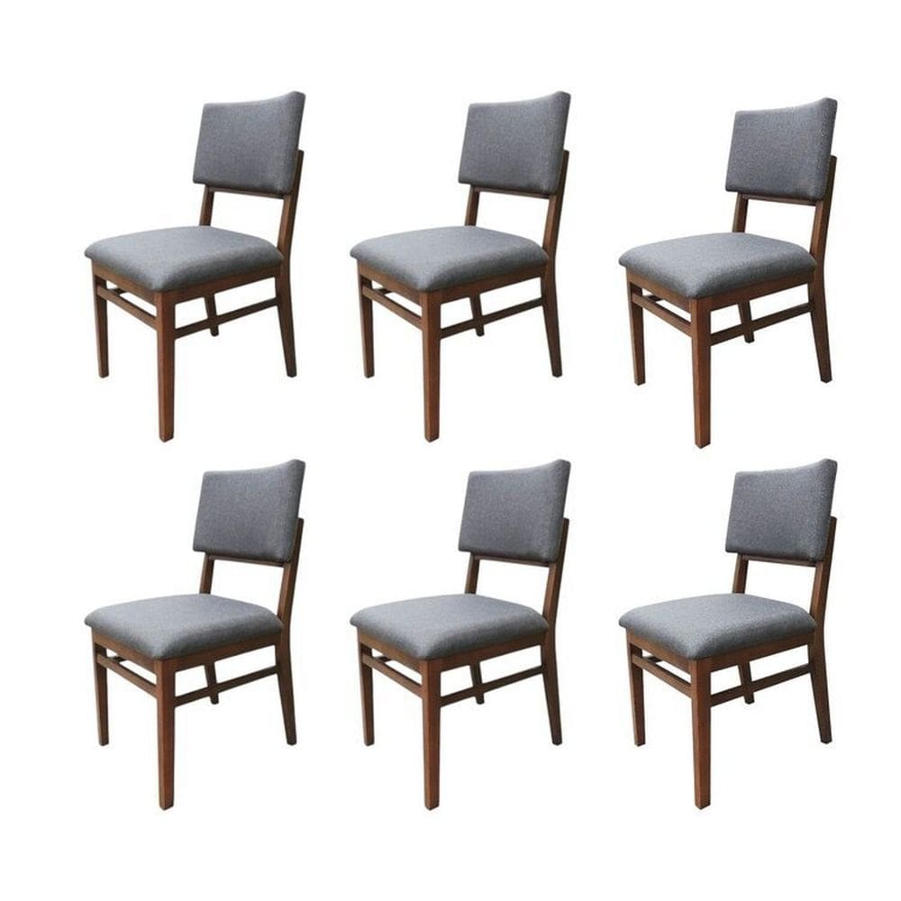 Kit 6 Cadeira Paris Madeira Maciça de Eucalipto Verniz Rust Linho Cinza Escuro