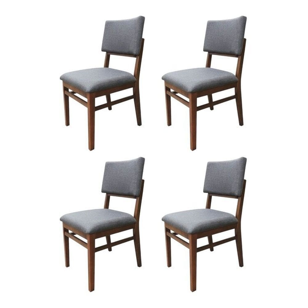 Kit 4 Cadeira Paris Madeira Maciça de Eucalipto Verniz Rust Linho Cinza Escuro