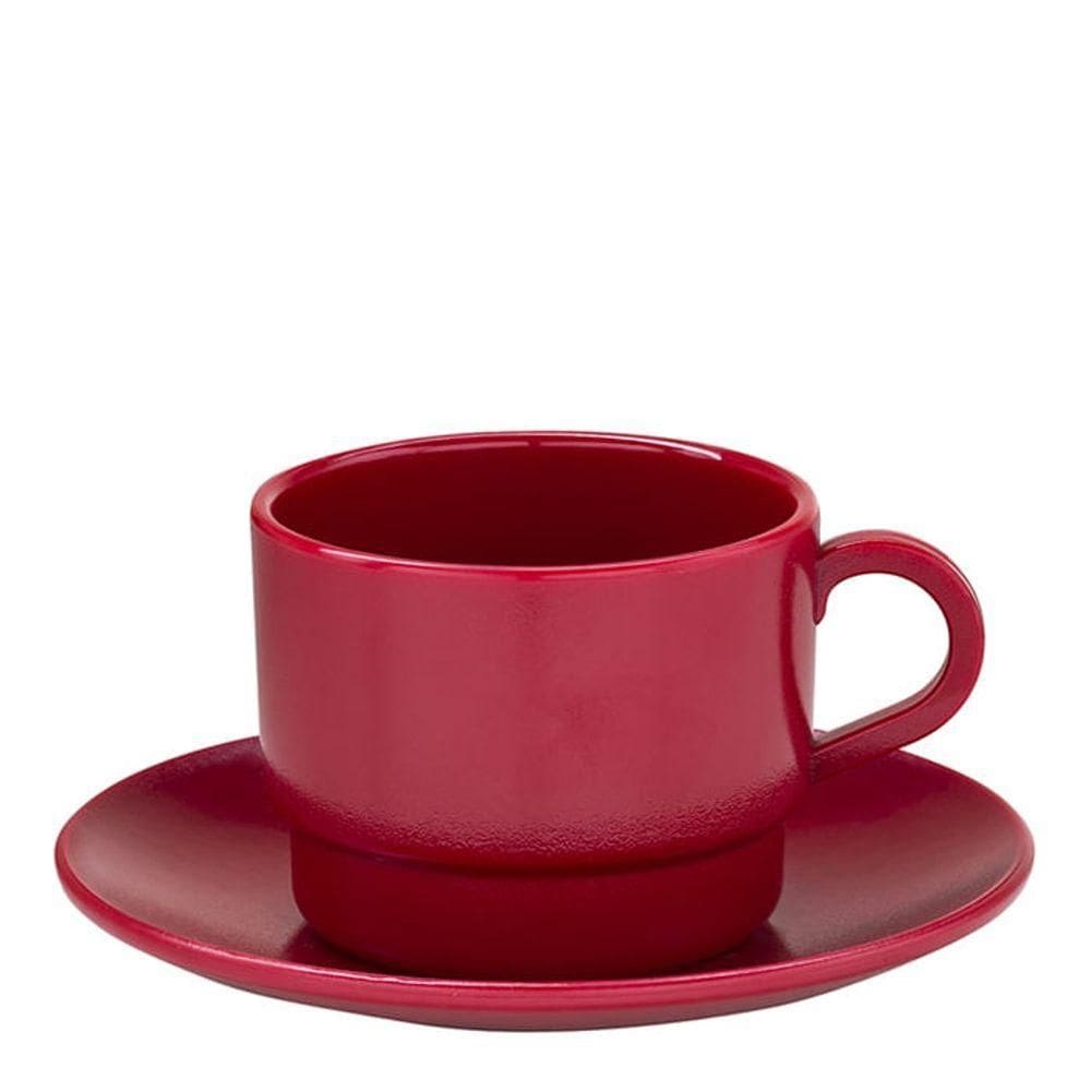 Xícara Elegance Para Chá Com Pires 250ml Vermelha Em Policarbonato Linha Profissional Cook Vem