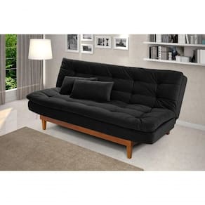 Sofá Cama Dubai 3 Lugares Império Reclinável Casal Pés Madeira Espuma Especial D33 Madero Preto 381