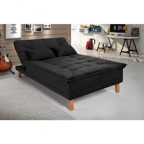 Sofá Cama Berlim 3 Lugares Império Reclinável Casal Pés Madeira Espuma Especial D33 Suede Preto 381