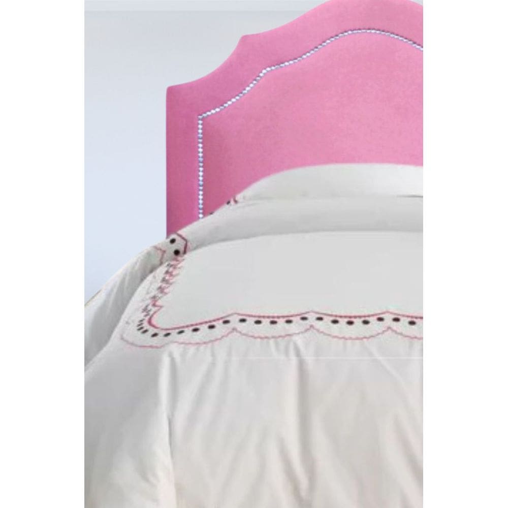 Cabeceira Para CamaBox Solteiro Veludo Rosê com Tachas Prata