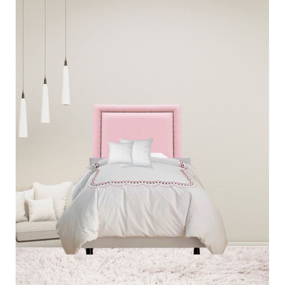 Cabeceira Estofada Luxo  Solteiro Reta Corino Rosa com Tacha