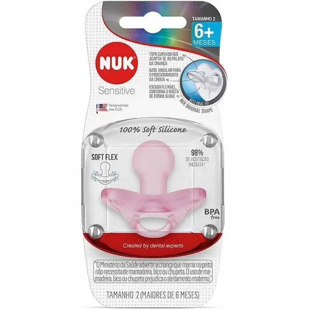 Chupeta NUK Sensitive Soft Rosa Tamanho 2 (6 a 18 Meses
