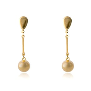 Brinco Médio Com Fio E Bola Dourada Banhado Em Ouro 18k
