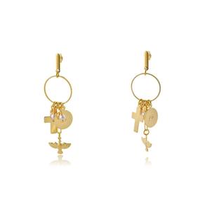 Brinco Com Pingentes Religiosos Banhado Em Ouro 18k