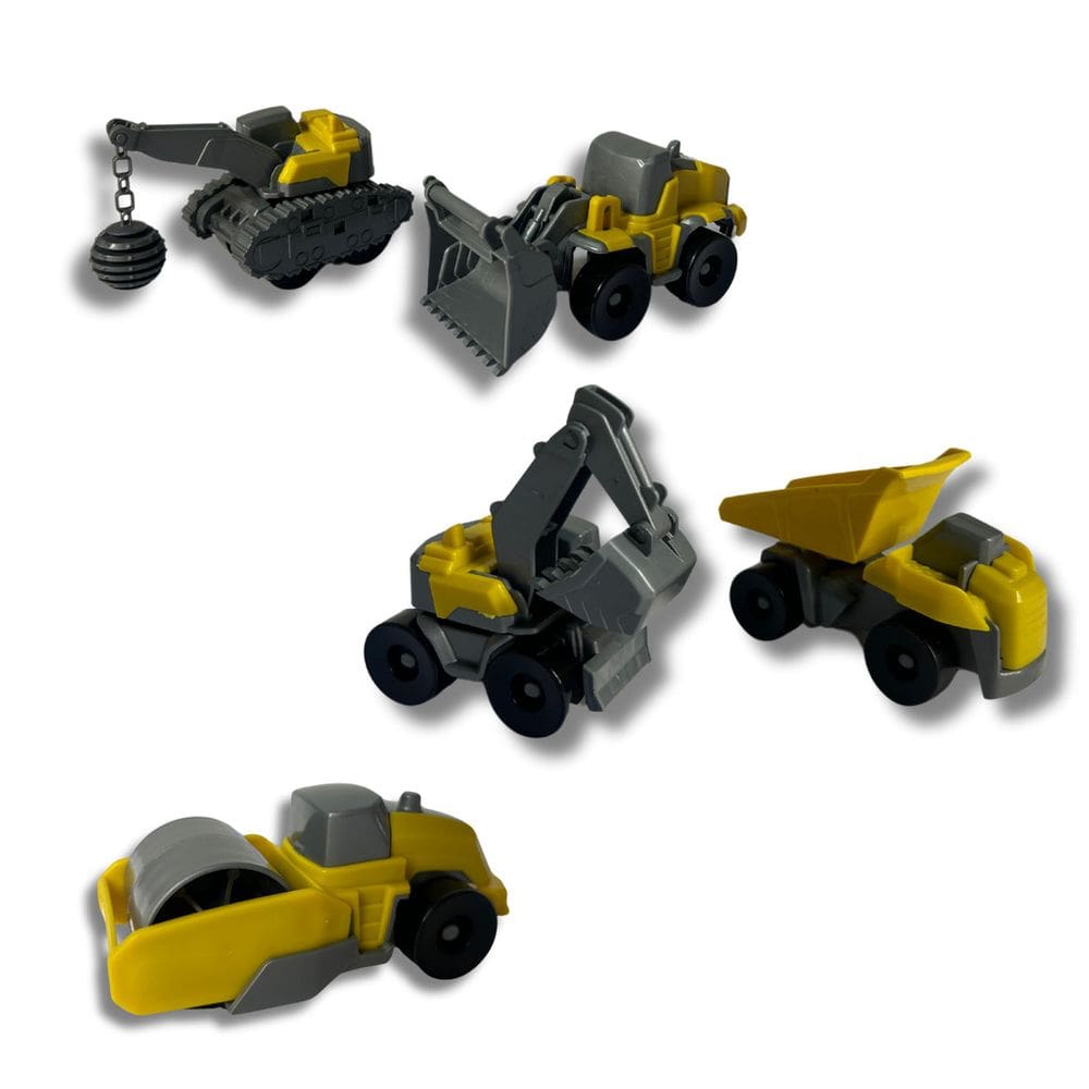 Kit 5 Carrinhos de Construção Retroescavadeira, Demolidor, Caçamba, Rolo Compressor e Trator