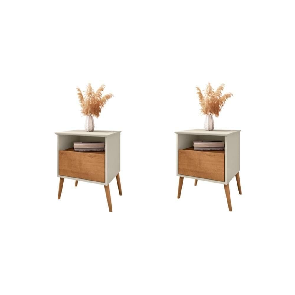 Conjunto De Mesa De Cabeceira Moreira Off White Naturalle
