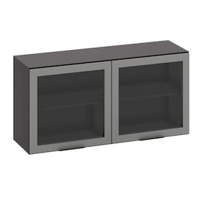 Armário Aéreo 2 Portas Vidro 120cm Etna Poliman Móveis Grafite