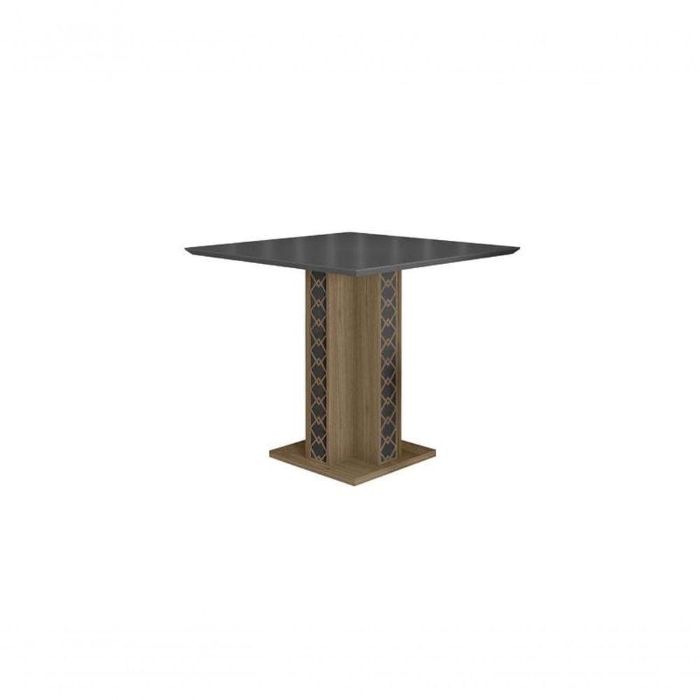 Mesa De Jantar Ísis 90Cm Com Vidro Carvalho/Grafite/Preto - Poliman