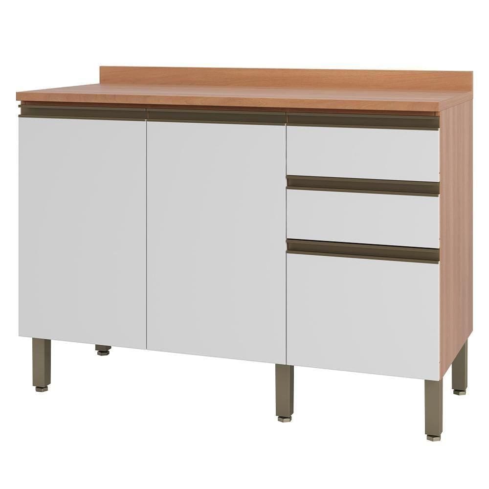 Balcão Bárbara 1200mm 2 Portas 3 Gavetas Freijó E Branco