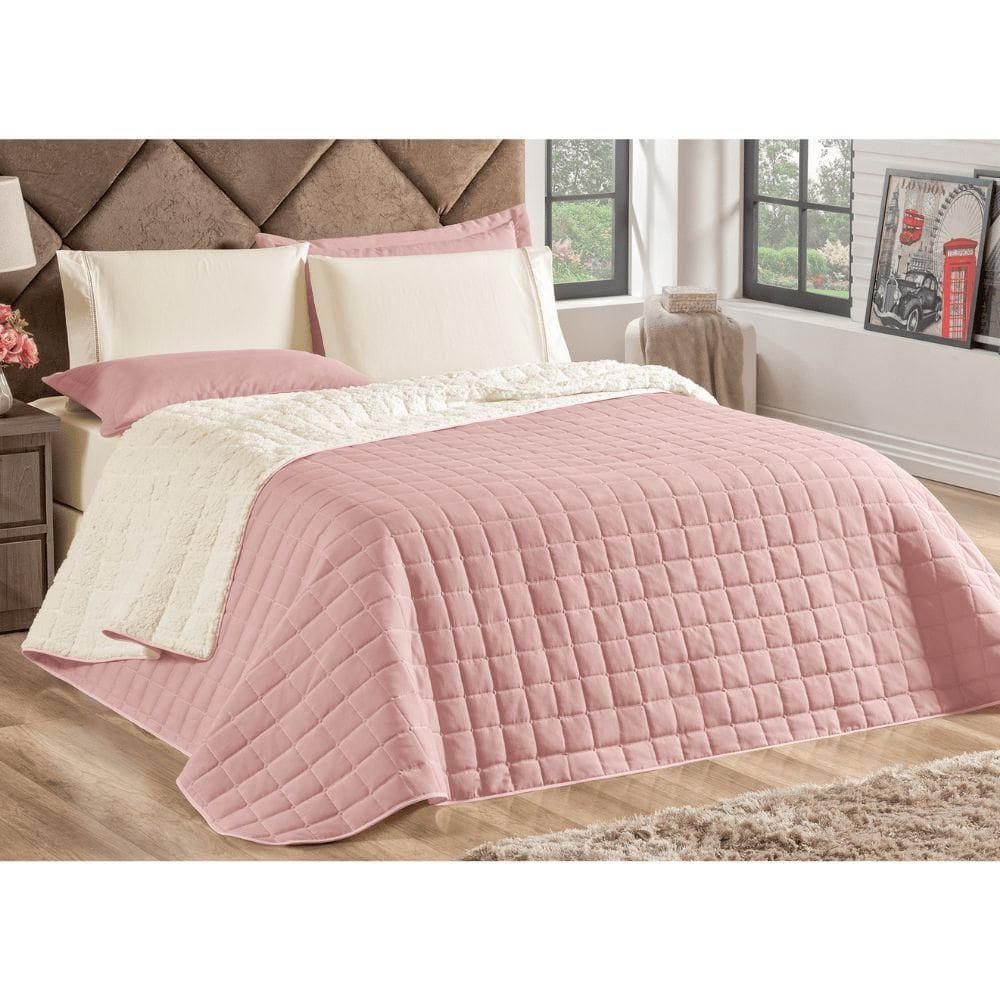 Cobre Leito Casal Sherpa Rosé Valle Enxovais 3 Peças