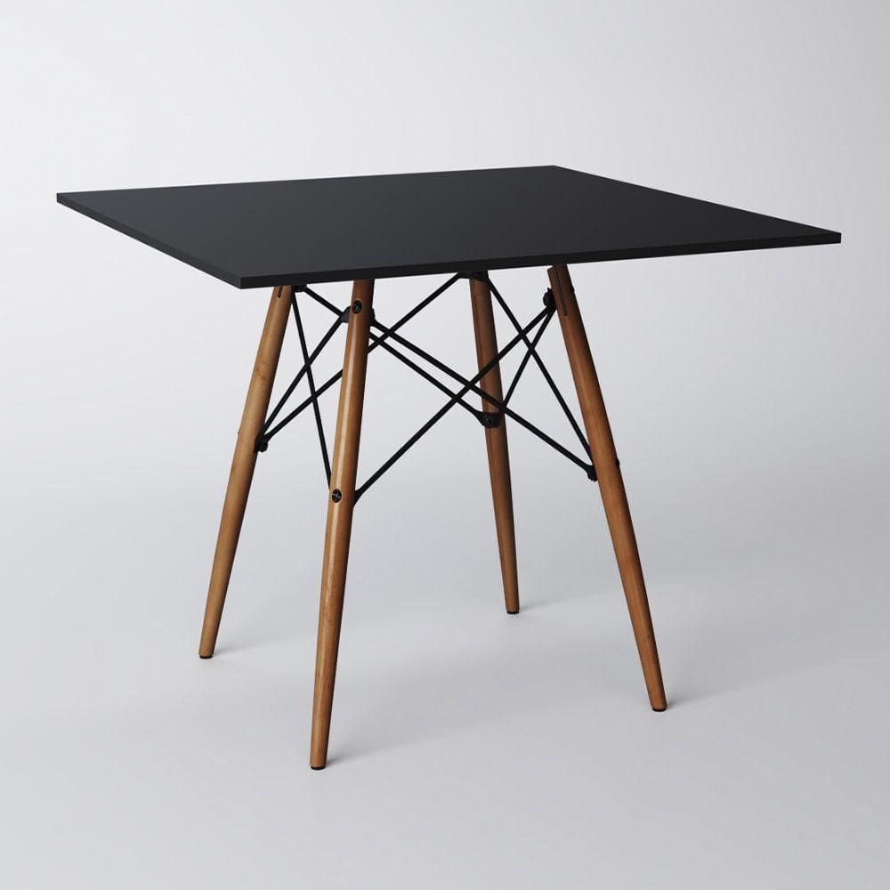 Mesa De Jantar Eiffel Quadrado Tampo De Madeira 90cm Preto - Cor: Preto
