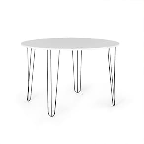 Mesa De Jantar Redonda 4 Lugares 90cm Base De Ferro Hairpin Branco - Straub Web