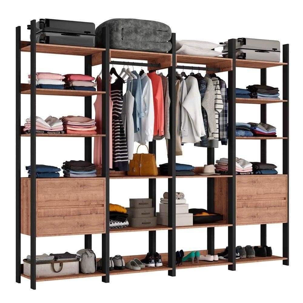 Closet 4 Gavetas 2 Cabideiros Industrial F04 Preto/solanum