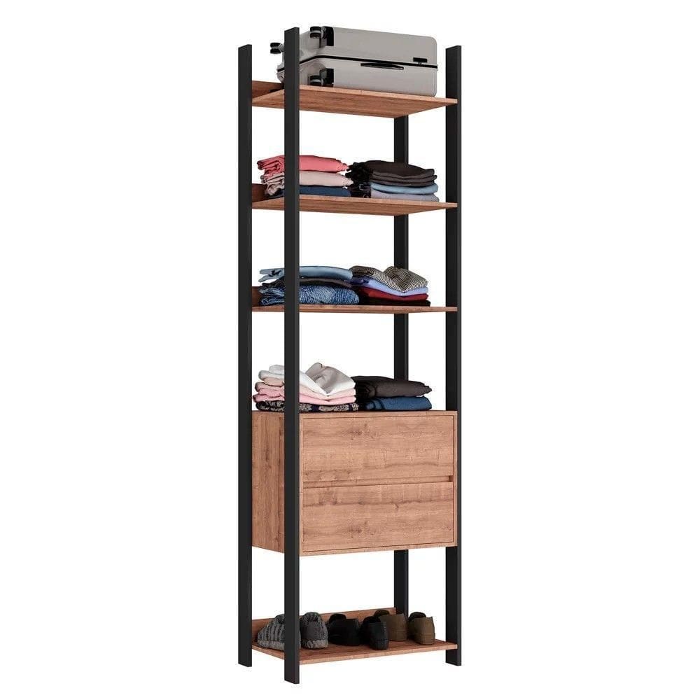Closet 2 Gavetas 4 Prateleiras Industrial F04 Preto/solanum