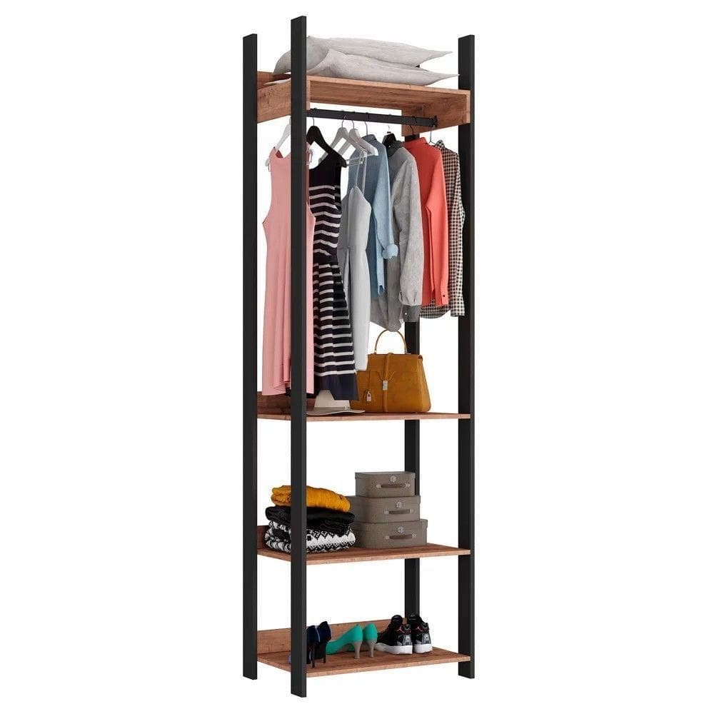 Closet 4 Prateleiras 1 Cabideiro Industrial F04 Preto/solanum