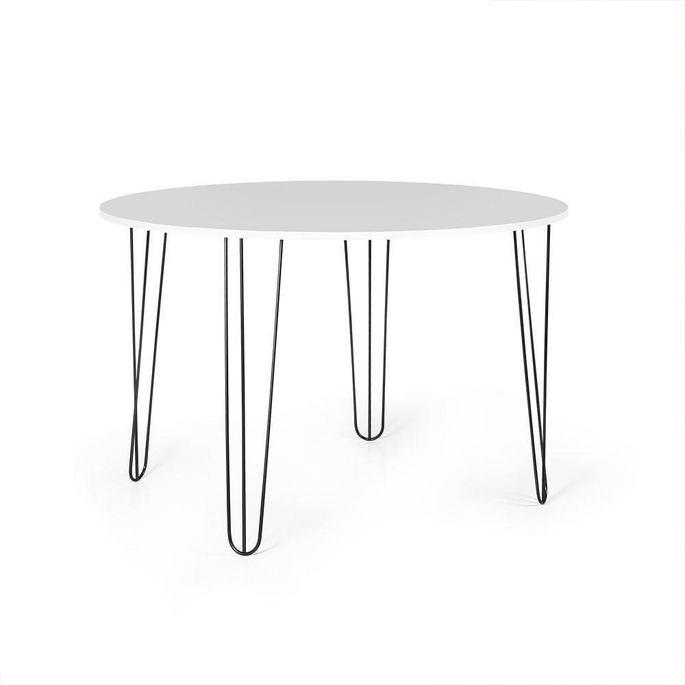 Mesa De Jantar Redonda 6 Lugares 120cm Base De Ferro Hairpin Branco - Straub Web