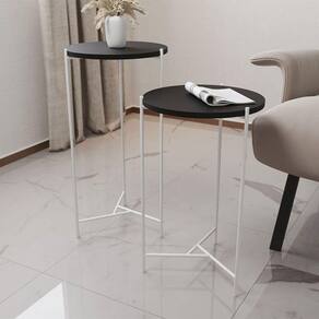 Mesa Lateral Redonda áquila Branca E Tampo Preto - Cor: Preto