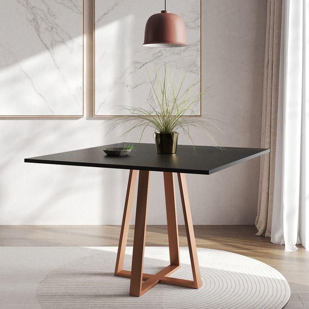 Mesa De Jantar Mônaco 110cm Tampo Preto Pés Cobre - Cor: Preto