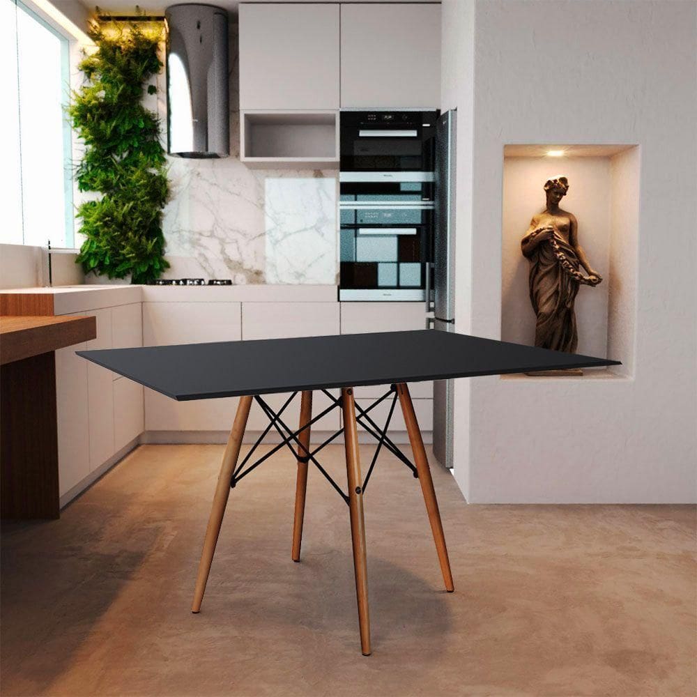 Mesa De Jantar Retangular Eames Eiffel Preta 120x75cm Base Madeira - Cor: Marrom
