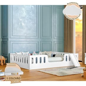 Cama Intanfil Helo Com Colchão Casal Montessoriana Branca Com Escorregador Divaloto + Luminária Branco