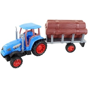 Brinquedo Trator Caçamba Madeira Miniatura Articulável Azul Fricção