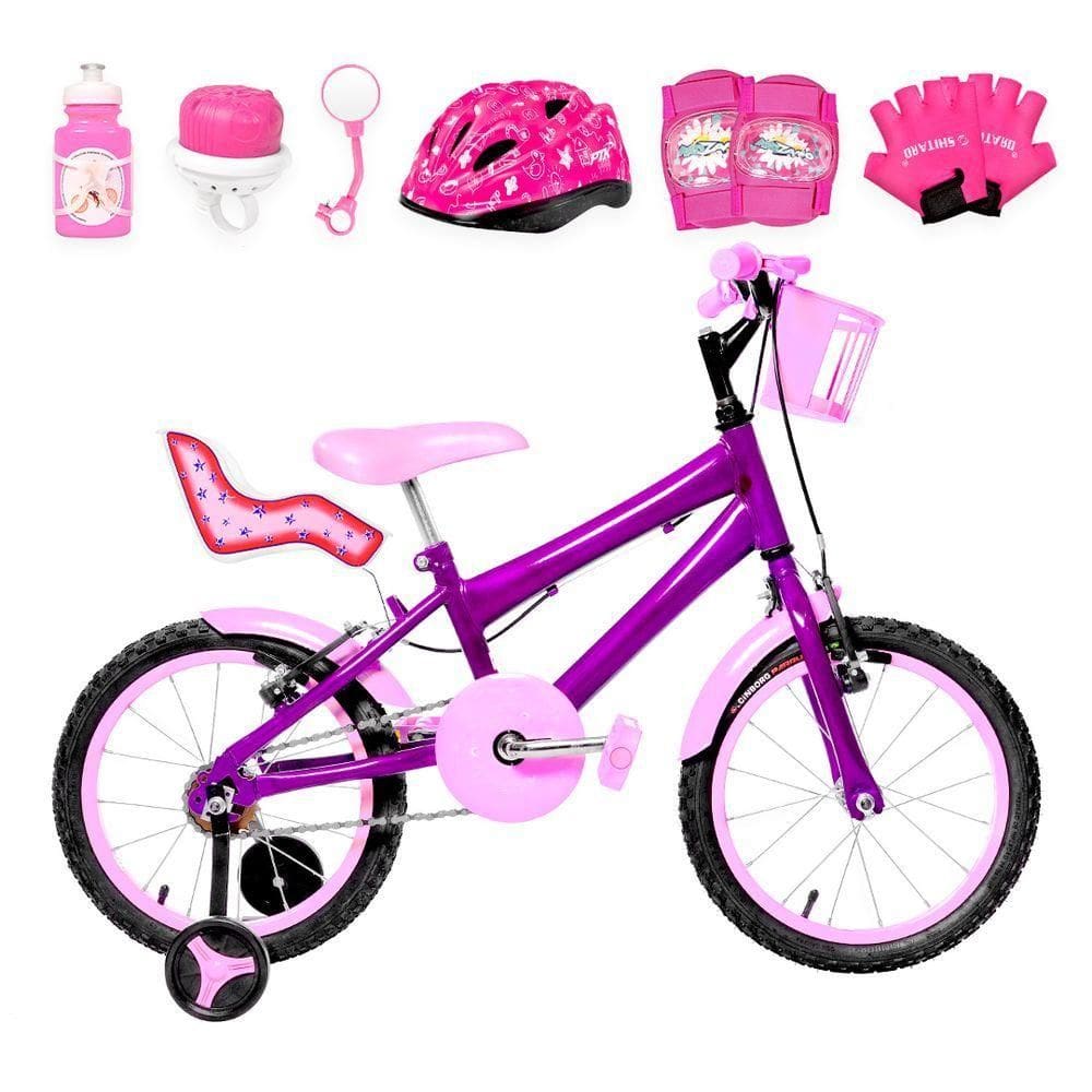Bicicleta Infantil Aro 16 Alumínio Violeta E Rosa