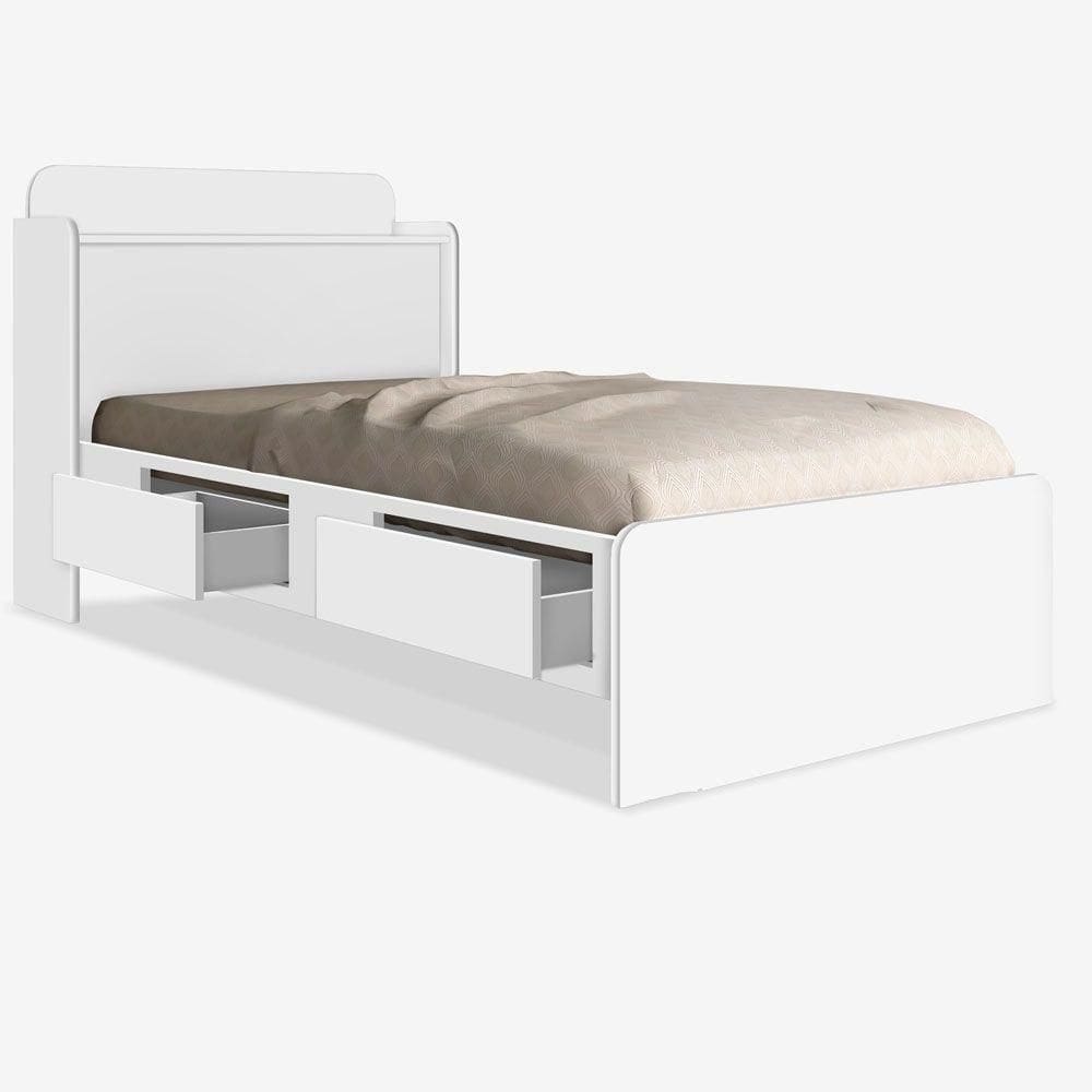 Cama Solteiro Tamires Baú Branco Com Gavetas Com Colchão