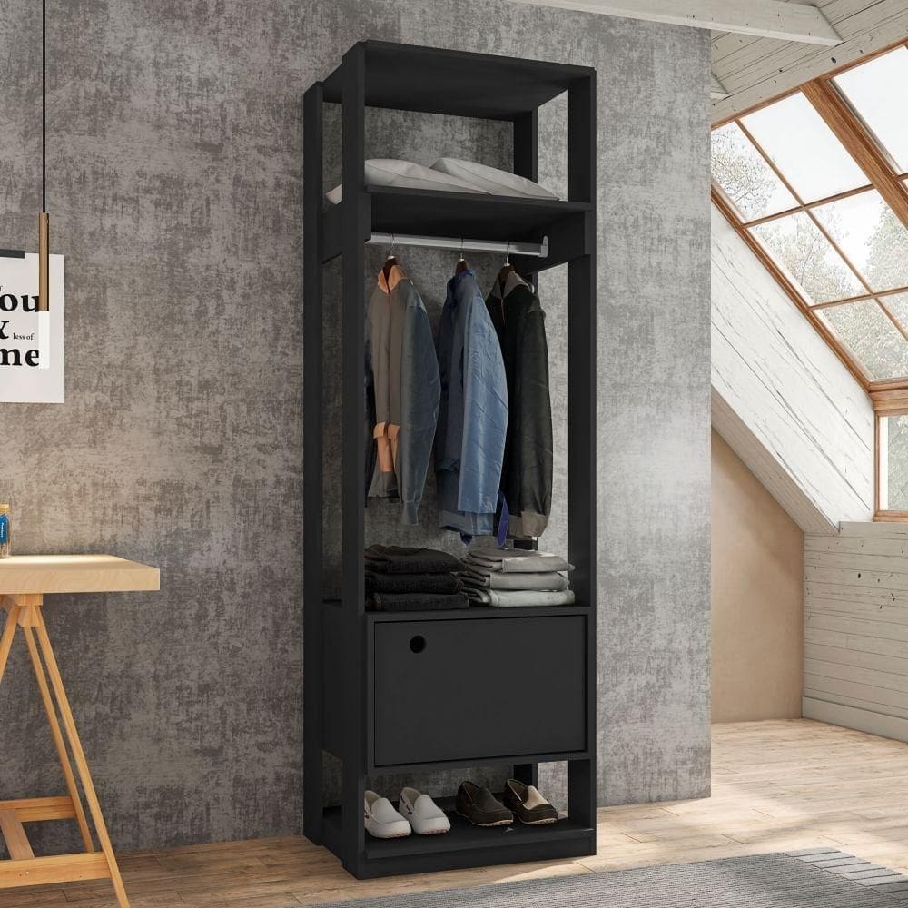 Guarda Roupas Francia Preto Com Porta