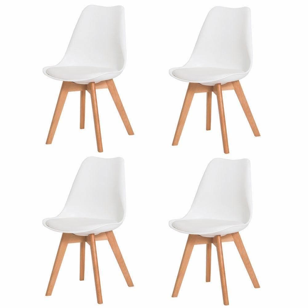 Kit 4 Cadeiras Estofadas C/ Encosto P/ Mesa De Jantar Branco