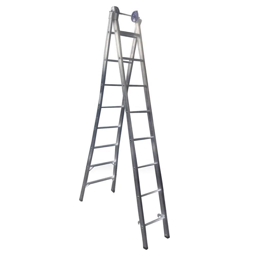 Escada Extensiva Profissional Esticável Dupla 8 Degraus - Alumínio - 58 - Real Escadas