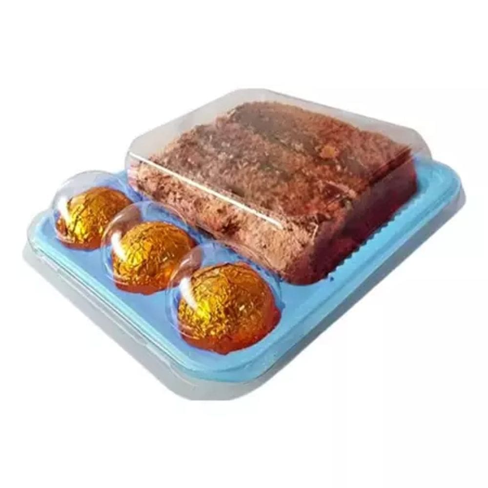 Kit 100 Embalagens Para Fatia de Bolo e 3 Docinhos Fiesta Cristal (Ideal para Festa na Caixa)