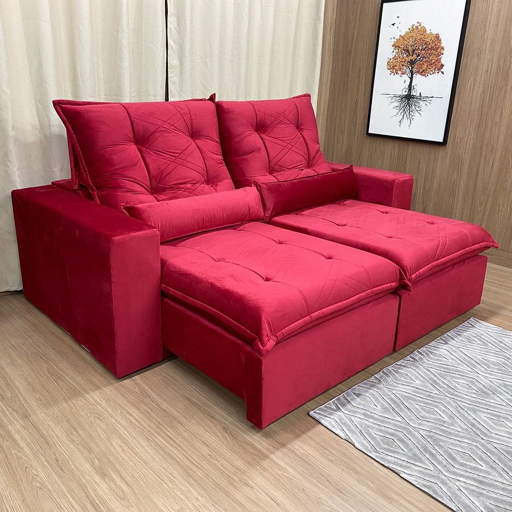 Sofá Retrátil Reclinável Elegante Vermelho 2.00 m Recife