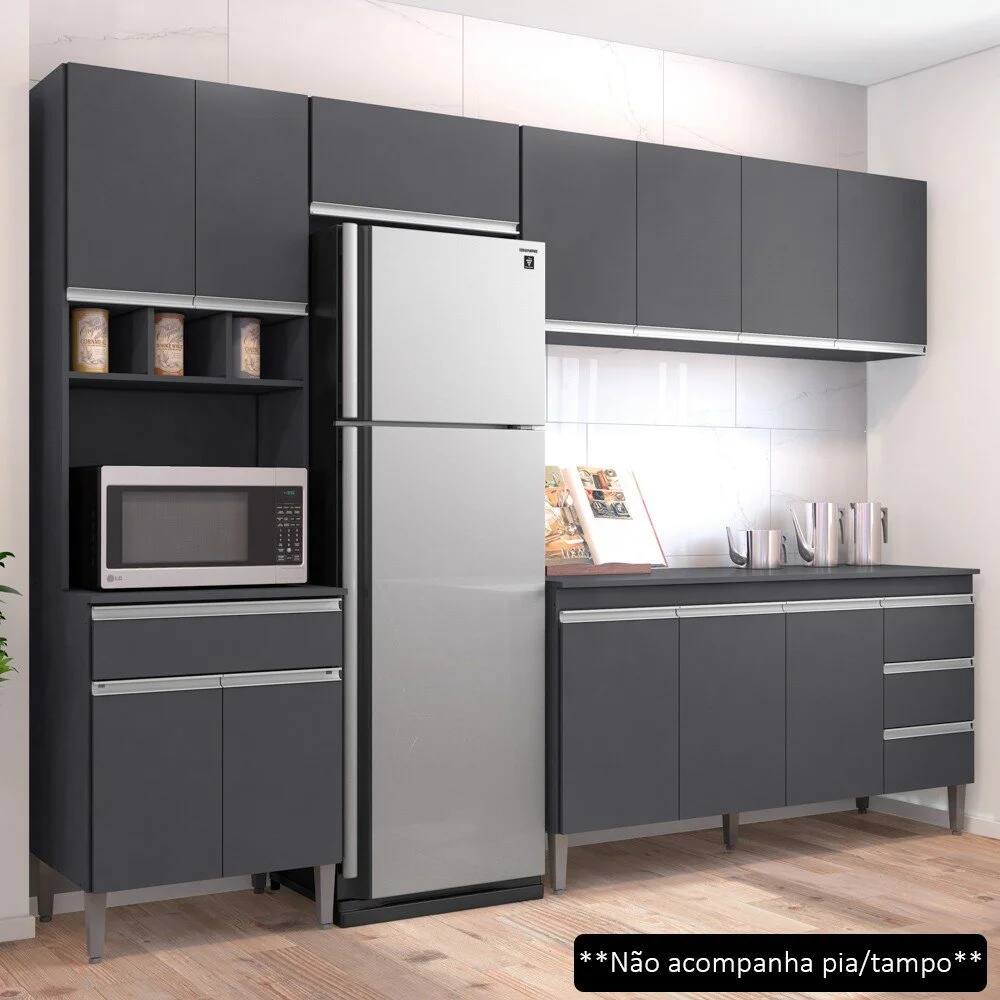 Cozinha Modulada Andréia 4 Peças Balcão sem Tampo 160cm Cinza - AJL