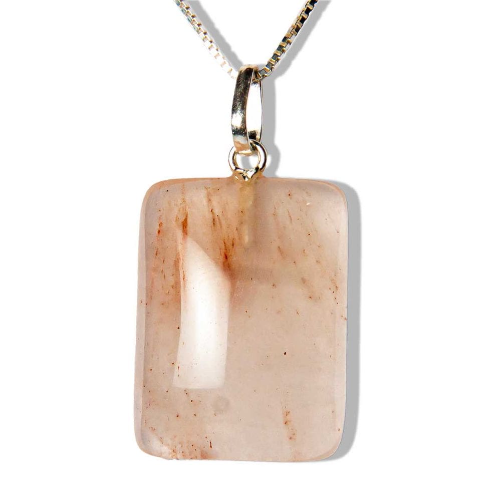 Colar Cabochão Retângulo Hematoide Vermelho Pino Prata 950