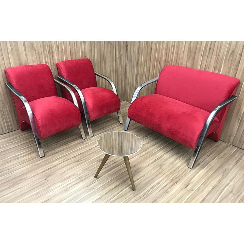 Conjunto Poltronas Braço Alumínio Vermelho 608 México