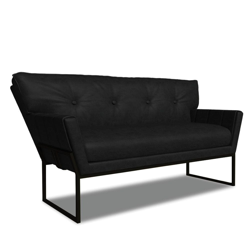 Sofá Namoradeira 2 Lug Industrial Pto Anitta Sintético PU Preto D03 - D`Rossi