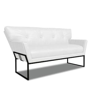 Sofá Namoradeira 2 Lug Industrial Pto Anitta Sintético PU Branco D03 - D`Rossi