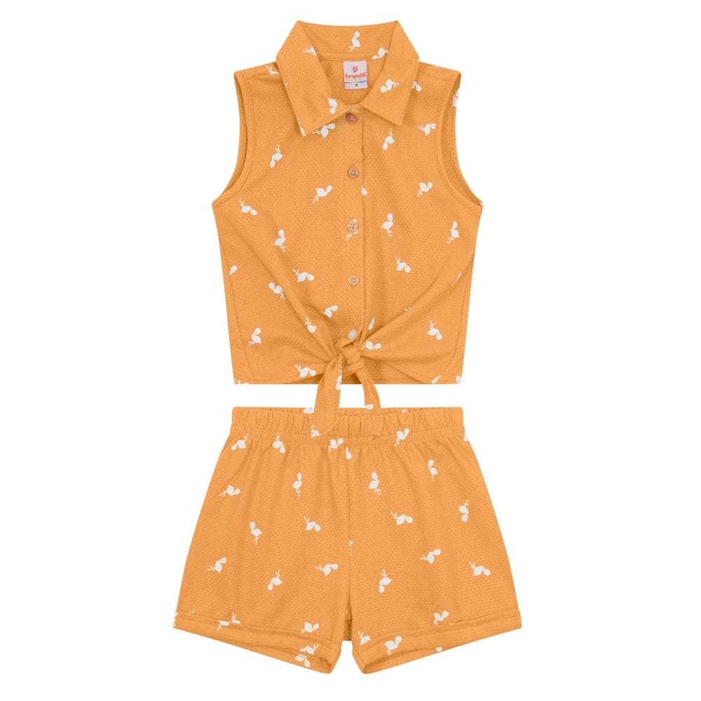 Conjunto Infantil Menina Cropped Malha Laranja - Brandili