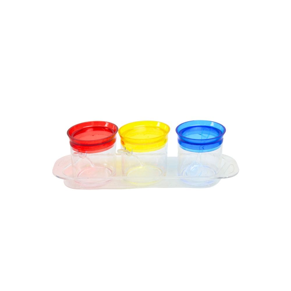 Porta Condimento De Plástico Com 3 Peças E Tampas Coloridas E Colher