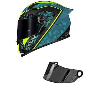 Capacete LS2 FF358 Classic S Striker Azul e Amarelo Mais Viseira Fumê