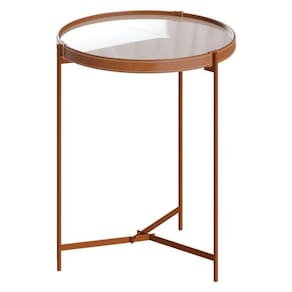 Mesa Lateral Aqua Grande Com Vidro Off White Cobre - Imcal