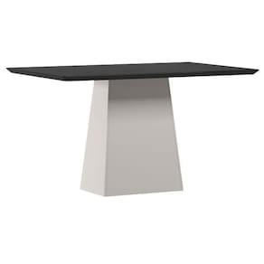 Mesa De Jantar 135x90 Cm Barbara Com Vidro Off White Preto - New Ceval