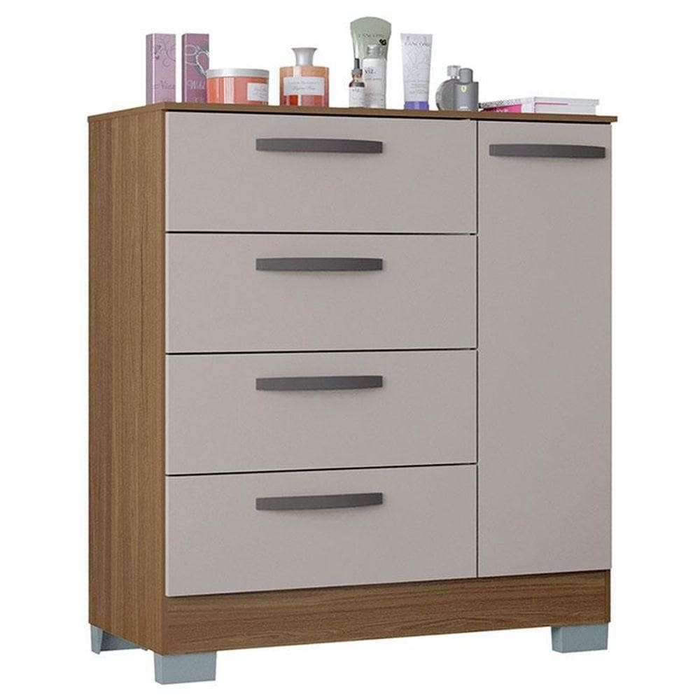 Cômoda Ambiente 868 4 Gavetas E 1 Porta Castanho Off White - Poquema