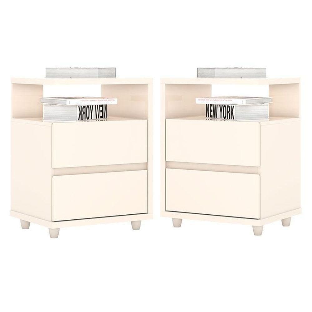 Kit 2 Mesas De Cabeceira Lacy Off White - Henn